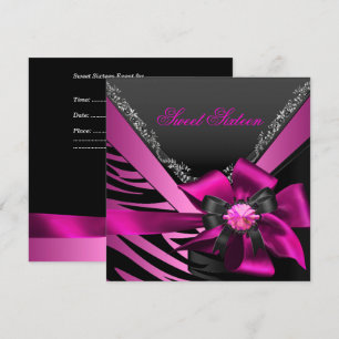 Invitation Sweet sixteen 16 fête d'anniversaire Zebra rose No