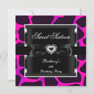 Invitation Sweet Sixteen 16 Fête Rose Chaude Imprimé Animal N