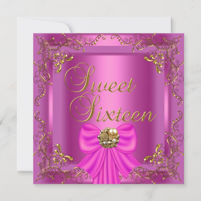 Invitation Sweet sixteen 16 Joyau d'or rose fête d'anniversai (Devant)