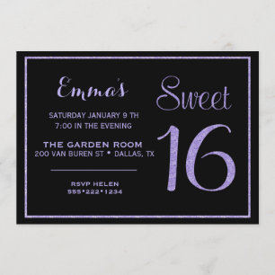 Invitation Sweet Sixteen 16 Lavande Paillettes Glam