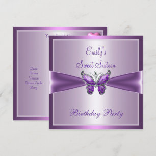 Invitation Sweet Sixteen 16 Mauve Papillon Anniversaire