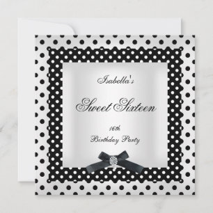 Invitation Sweet sixteen 16 noir blanc Polka point Image 2