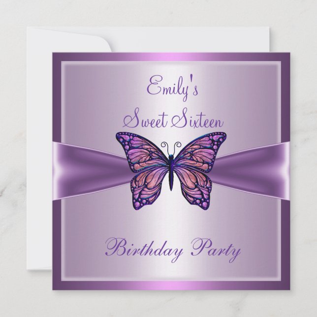 Invitation Sweet sixteen 16 Papillon mauve violet Anniversair (Devant)
