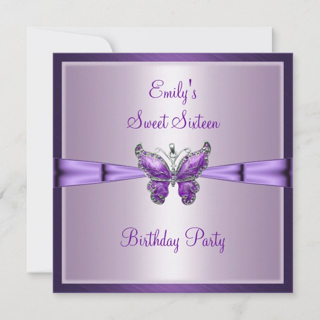 Invitation Sweet sixteen 16 Papillon pourpre Anniversaire 3 (Devant)