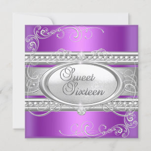 Invitation Sweet sixteen 16 Parti Purple Blanc Silver Pearl
