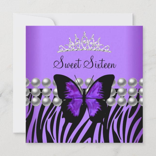 Invitation Sweet sixteen 16 Parti Zebra Pearl Butterfly (Devant)