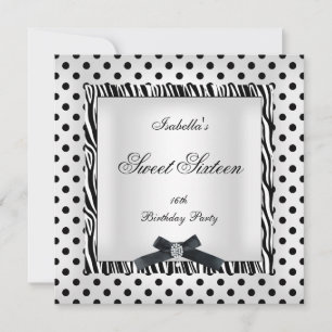 Invitation Sweet sixteen 16 Partie noir blanc Polka Dot Image