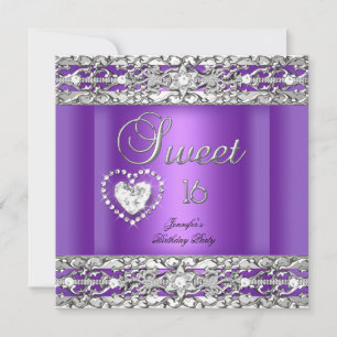 Invitation Sweet sixteen 16 Partie Purple Silver Diamond
