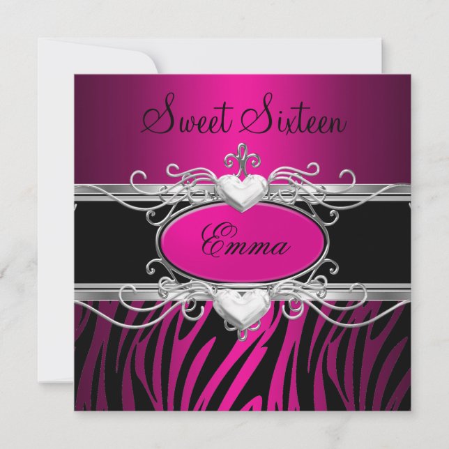 Invitation Sweet sixteen 16 Party Silver rose Black Leopard (Devant)