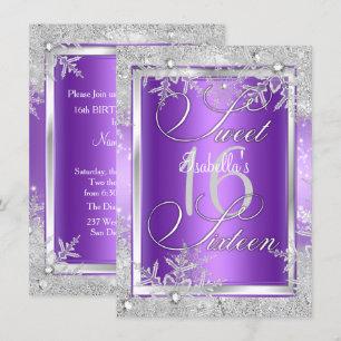 Invitation Sweet sixteen 16 Purple Winter Wonderland
