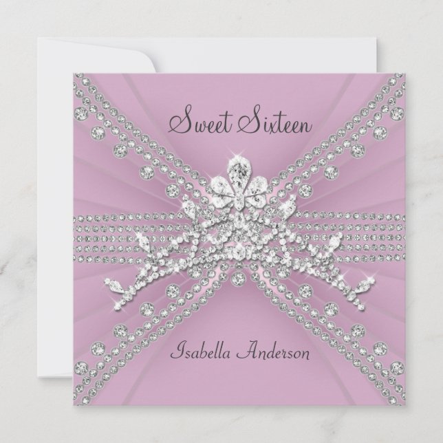 Invitation Sweet sixteen 16 Tiara Rose Anniversaire (Devant)