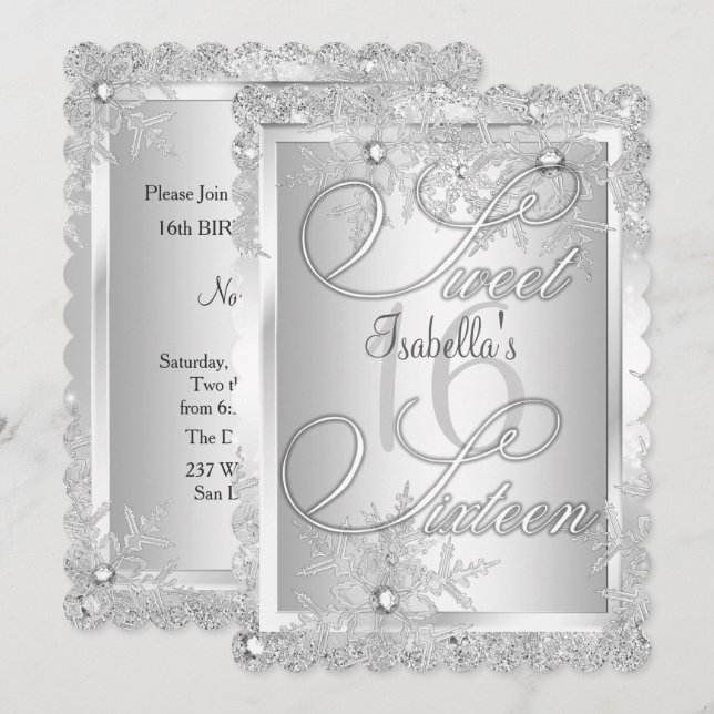 Invitation Sweet sixteen 16 Wonderland hivernal de Flammes de (Devant / Derrière)