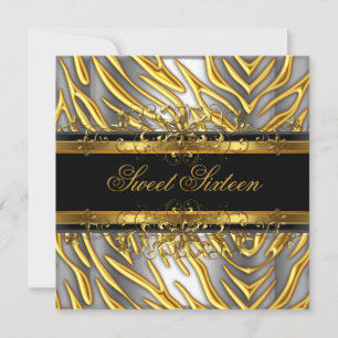 Invitation Sweet sixteen 16 Zebra Gold Black Silver