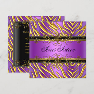 Invitation Sweet sixteen 16 Zebra Purple Gold Black