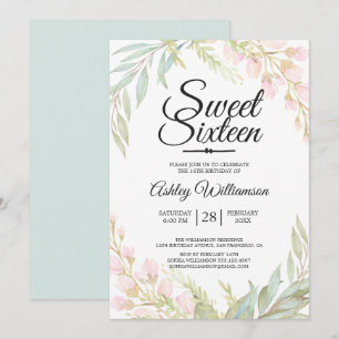 Invitation Sweet sixteen 16e anniversaire de la florale rose 