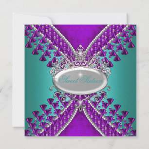 Invitation Sweet sixteen 16e fête d'anniversaire violet Turqu