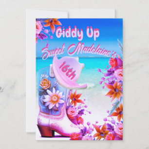 Invitation Sweet sixteen 16th Beach Cowgirl Floral Anniversai