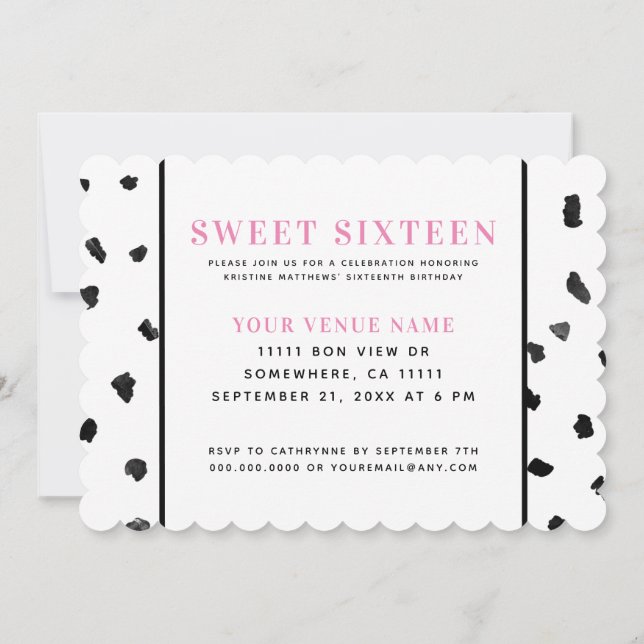 Invitation Sweet sixteen à points Polka noir et blanc (Dos)
