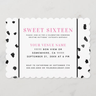 Invitation Sweet sixteen à points Polka noir et blanc