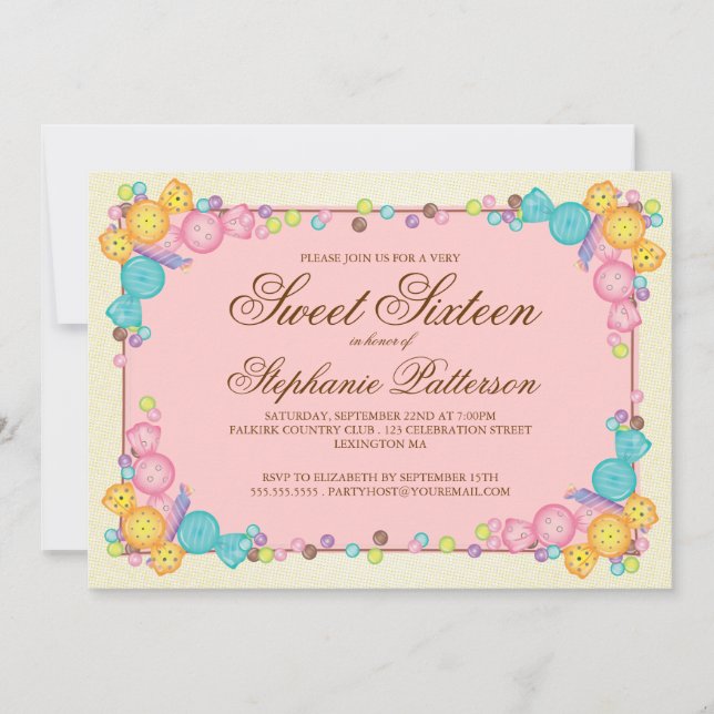 Invitation Sweet sixteen à thème très sucré (Devant)