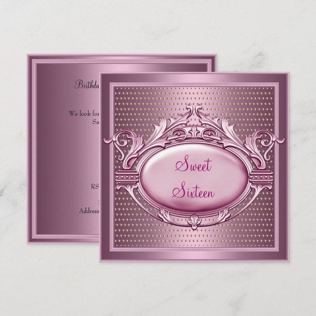 Invitation Sweet sixteen Anniversaire de la fête satiné point (Devant / Derrière)
