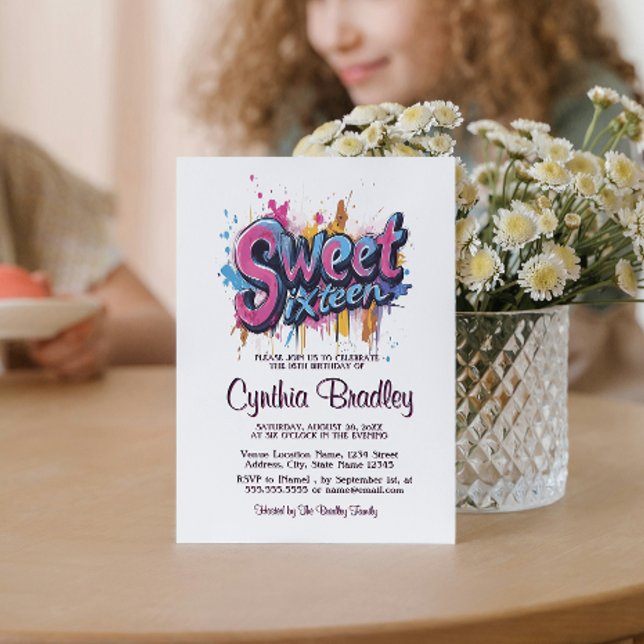 Invitation Sweet sixteen Anniversaire I Style Graffiti (Créateur téléchargé)