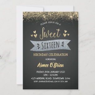 Invitation Sweet sixteen Anniversaire Parties scintillant d'o