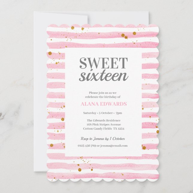 Invitation Sweet sixteen Anniversaire rose (Devant)