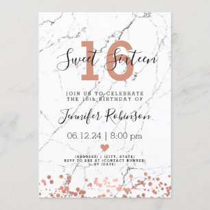Invitation Sweet sixteen Anniversaire Rose Gold Marble