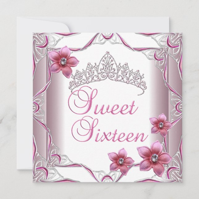 Invitation Sweet sixteen Anniversaire Soirée Douce 16 Rose Ti (Devant)
