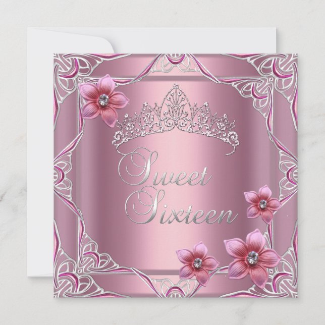 Invitation Sweet sixteen Anniversaire Soirée Douce 16 Rose Ti (Devant)
