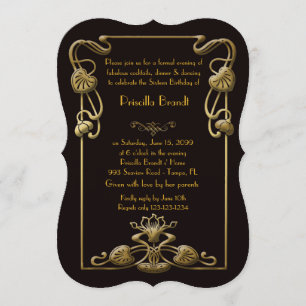 Invitation Sweet sixteen Anniversaire, style Gatsby, Noir & O