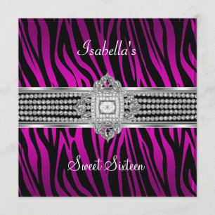 Invitation Sweet Sixteen Anniversaire Zèbre Rose Chaud 16