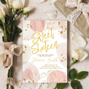 Invitation Sweet sixteen Aquarelle Or rose Anniversaire