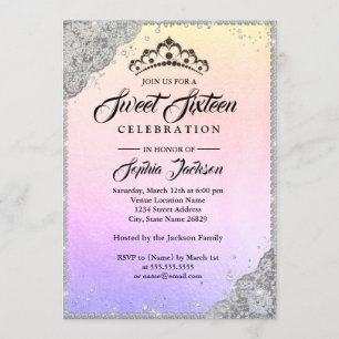 Invitation Sweet sixteen arc-en-ciel en losange