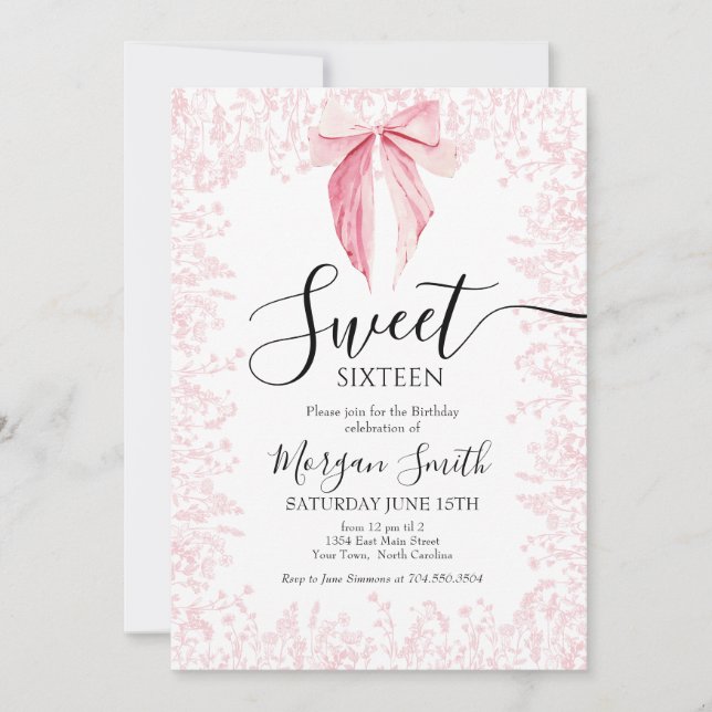 Invitation sweet sixteen arc rose (Devant)