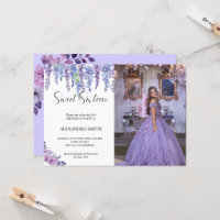 Sweet sixteen aux fleurs violettes avec photo