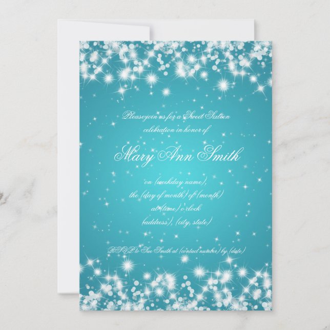 Invitation Sweet sixteen Birch Winter Sparkle Turquoise (Devant)