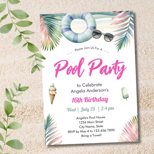 Invitation Sweet Sixteen Birthday Pool Party (Créateur téléchargé)