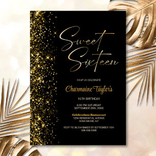 Invitation Sweet sixteen Black Gold Parties scintillant fête 