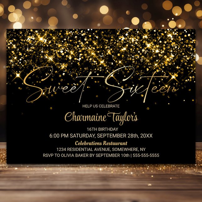 Invitation Sweet sixteen Black Gold Parties scintillant fête  (Créateur téléchargé)