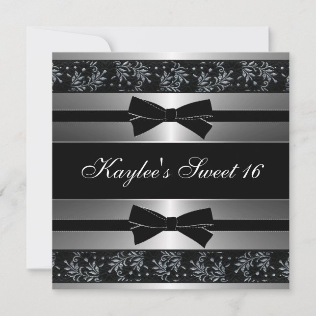 Invitation Sweet sixteen Black White Bows (Devant)