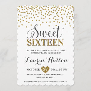Invitation Sweet sixteen blanc et or chic fête Anniversaire