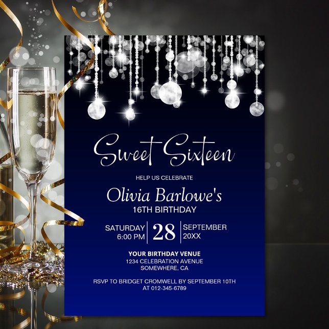 Invitation Sweet sixteen Bleu élégant fête d'anniversaire (Créateur téléchargé)