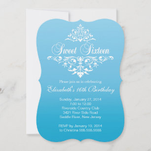 Invitation Sweet sixteen bleu moderne fête d'anniversaire