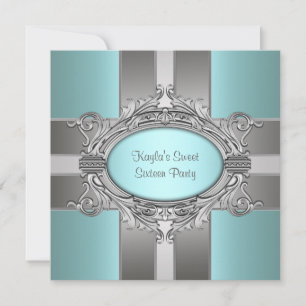 Invitation Sweet sixteen bleu turquoise fête d'anniversaire