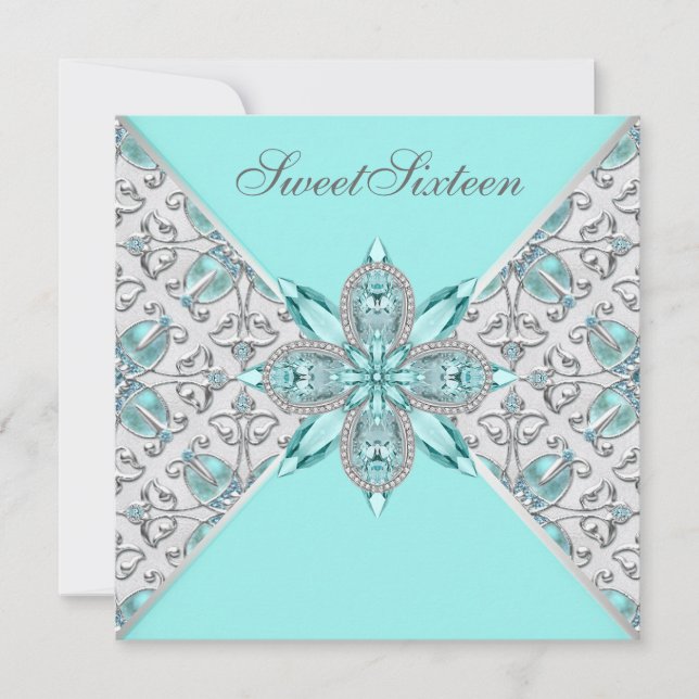 Invitation Sweet sixteen bleu turquoise fête d'anniversaire (Devant)