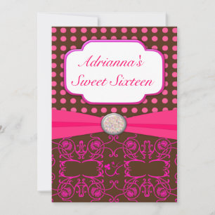 Invitation Sweet sixteen Brown à l'anniversaire de Damas rose