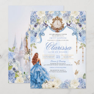 Invitation Sweet sixteen Cendrillon Bleu Royal Anniversaire