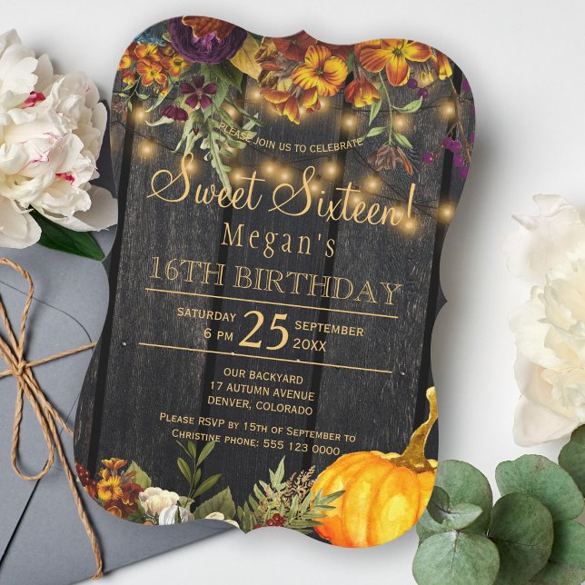 Invitation Sweet sixteen chic floral rouille automne annivers (Créateur téléchargé)